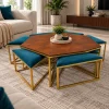 The Attic Coaster Coffee Table with 6 stools, Honey Matte Finish