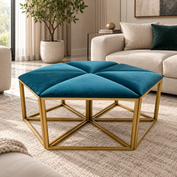 The Attic Coaster Coffee Table with 6 stools, Honey Matte Finish