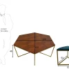 The Attic Coaster Coffee Table with 6 stools, Honey Matte Finish