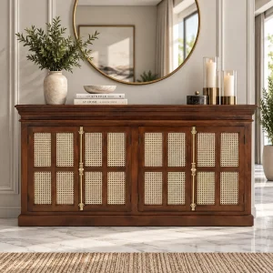 The Attic Oregon Sideboard with Cane|Honey Matte Finish