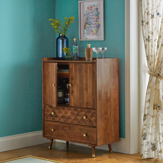 The Attic Diamond Tall Sideboard Honey|Multipurpose Cabinet for Kitchen and Living Room Storage|Classy Sideboard|Solid Mango Wood|Honey Matte Finish