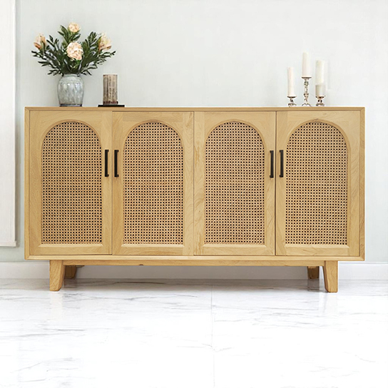 The Attic Roman Sideboard Natural|Multipurpose Cabinet for Kitchen and Living Room Storage|Classy Sideboard|Solid Mango Wood|Natural Matte Finish