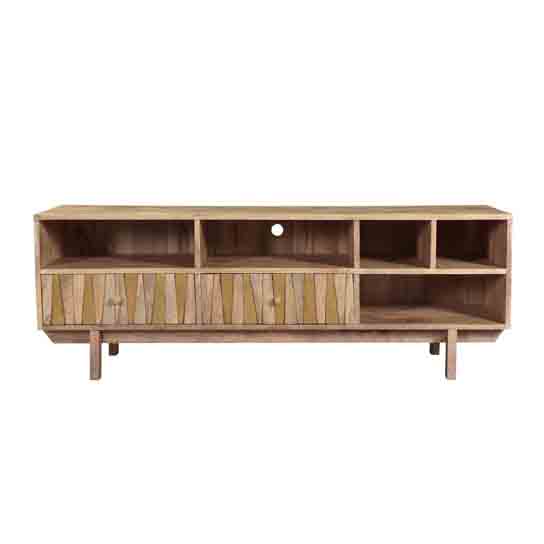 The Attic Moroni TV Cabinet|Solid Wood Sideboard TV Cabinet for Living Room|Classy TV Cabinet|Wooden Free Standing TV Unit Side Board Table with Storage|Natural Matte Finish with Brass Stripes
