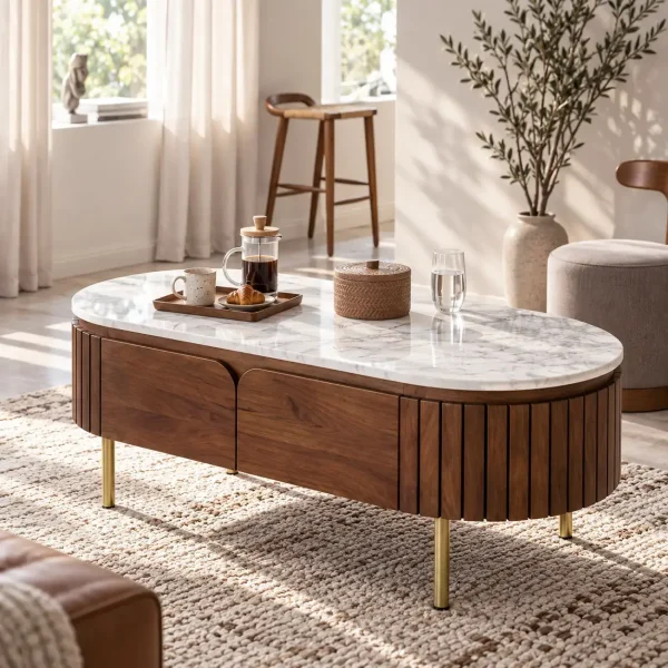 KL-2327 (1) The Attic Carlston Coffee Table With Ceramic Top|Tobacco Brown Finish