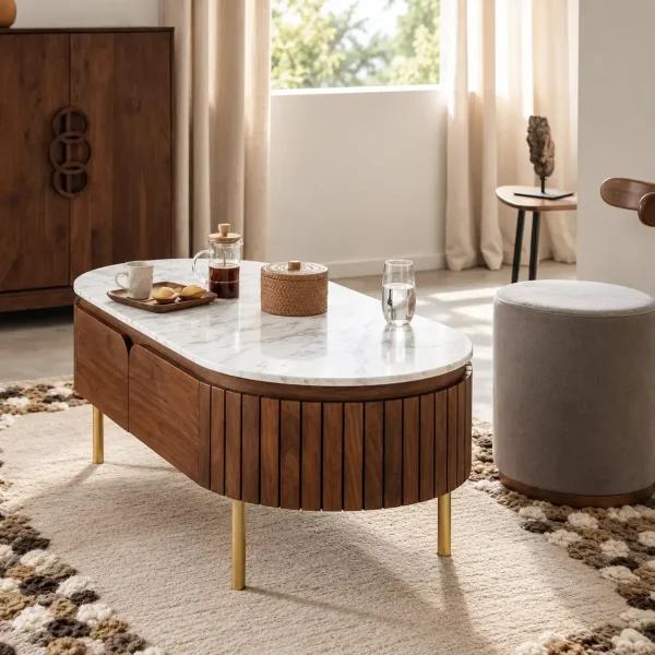 KL-2327 (2) The Attic Carlston Coffee Table With Ceramic Top|Tobacco Brown Finish
