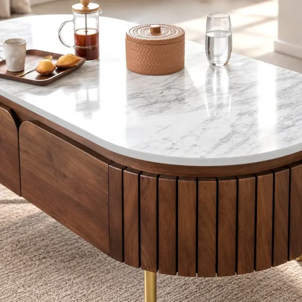 KL-2327 (3) The Attic Carlston Coffee Table With Ceramic Top|Tobacco Brown Finish