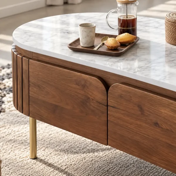 KL-2327 (4) The Attic Carlston Coffee Table With Ceramic Top|Tobacco Brown Finish