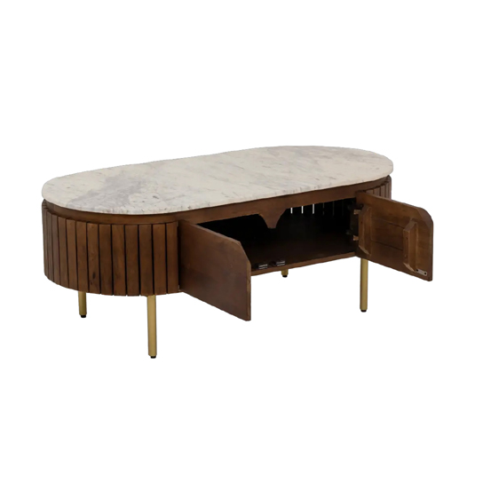 The Attic Carlston Coffee Table|Coffee Table for Living Room|Solid Wood Centre Table with Ceramic Top|Tobacco Brown Finish