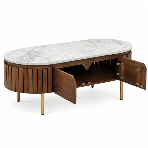 KL-2327 (6) The Attic Carlston Coffee Table With Ceramic Top|Tobacco Brown Finish