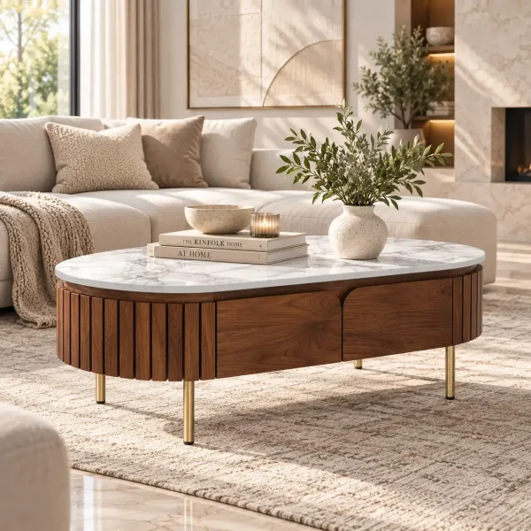 KL-2327 (7) The Attic Carlston Coffee Table With Ceramic Top|Tobacco Brown Finish