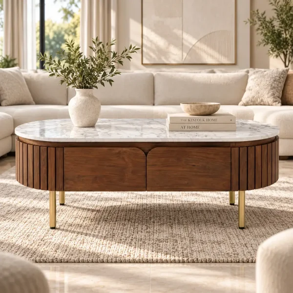 KL-2327 (8) The Attic Carlston Coffee Table With Ceramic Top|Tobacco Brown Finish
