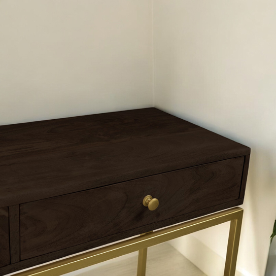 The Attic York Console Table|Console Table for Living Room Foyer|Solid Wood and Metal Classy Console table|Walnut Matte Finish