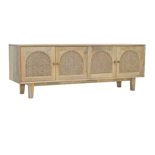 The Attic Roman TV Cabinet Natural|Solid Wood Sideboard TV Cabinet for Living Room | Wooden Free Standing TV Unit Side Board Table with Storage|Natural Matte Finish