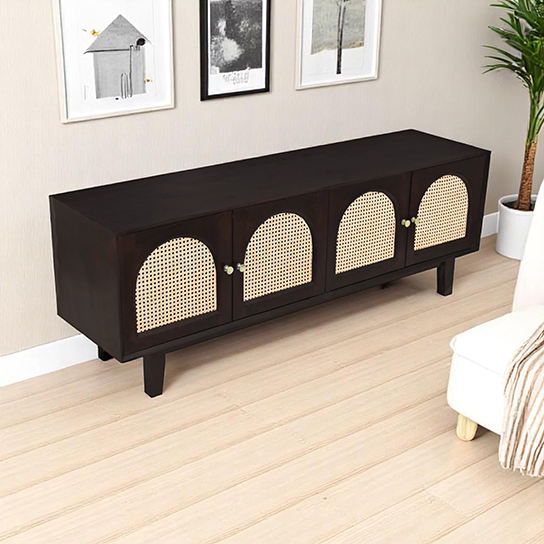 The Attic Roman TV Cabinet Walnut|Solid Wood Sideboard TV Cabinet for Living Room | Wooden Free Standing TV Unit Side Board Table with Storage|Walnut Matte Finish