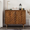 The Attic Diamond Medium Sideboard Honey|Multipurpose Cabinet for Kitchen and Living Room Storage|Classy Sideboard|Solid Mango Wood|Honey Matte Finish