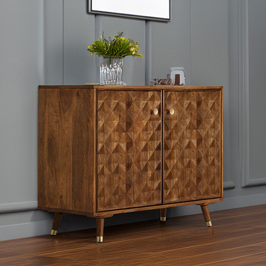 The Attic Diamond Medium Sideboard Honey|Multipurpose Cabinet for Kitchen and Living Room Storage|Classy Sideboard|Solid Mango Wood|Honey Matte Finish