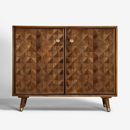 The Attic Diamond Medium Sideboard Honey|Multipurpose Cabinet for Kitchen and Living Room Storage|Classy Sideboard|Solid Mango Wood|Honey Matte Finish