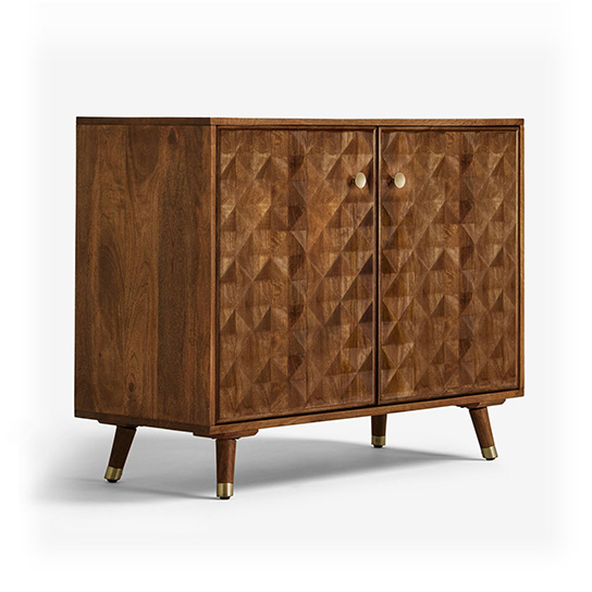 The Attic Diamond Medium Sideboard Honey|Multipurpose Cabinet for Kitchen and Living Room Storage|Classy Sideboard|Solid Mango Wood|Honey Matte Finish
