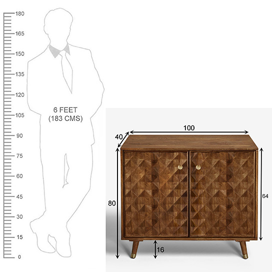 The Attic Diamond Medium Sideboard Honey|Multipurpose Cabinet for Kitchen and Living Room Storage|Classy Sideboard|Solid Mango Wood|Honey Matte Finish