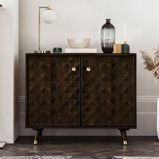 The Attic Diamond Medium Sideboard Walnut|Multipurpose Cabinet for Kitchen and Living Room Storage|Classy Sideboard|Solid Mango Wood|Walnut Matte Finish