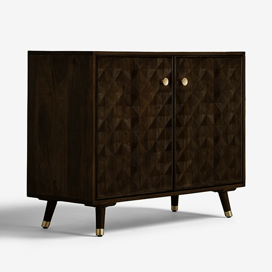 The Attic Diamond Medium Sideboard Walnut|Multipurpose Cabinet for Kitchen and Living Room Storage|Classy Sideboard|Solid Mango Wood|Walnut Matte Finish
