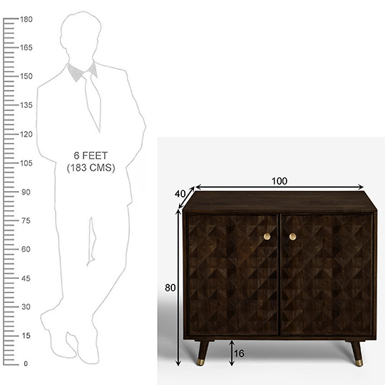 The Attic Diamond Medium Sideboard Walnut|Multipurpose Cabinet for Kitchen and Living Room Storage|Classy Sideboard|Solid Mango Wood|Walnut Matte Finish
