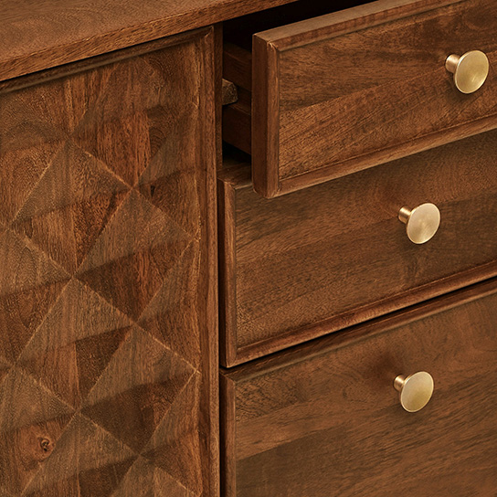 The Attic Diamond Sideboard Honey|Multipurpose Cabinet for Kitchen and Living Room Storage|Classy Sideboard|Solid Mango Wood|Honey Matte Finish