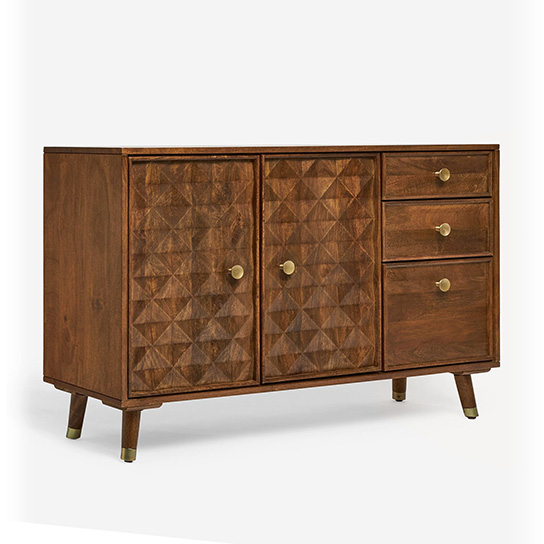 The Attic Diamond Sideboard Honey|Multipurpose Cabinet for Kitchen and Living Room Storage|Classy Sideboard|Solid Mango Wood|Honey Matte Finish