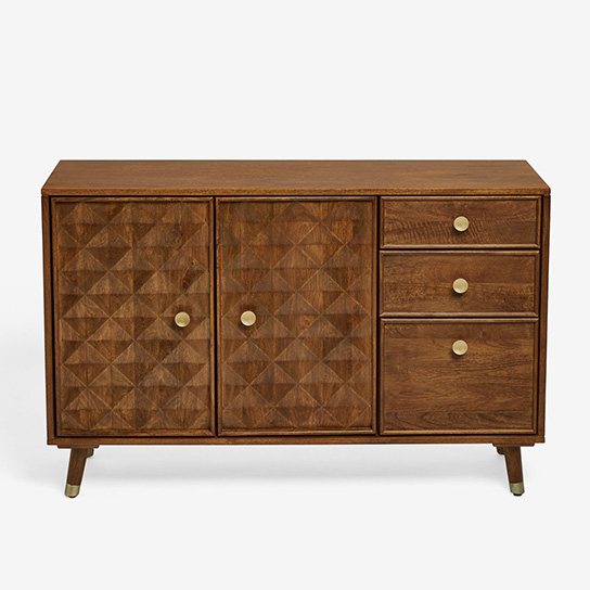 The Attic Diamond Sideboard Honey|Multipurpose Cabinet for Kitchen and Living Room Storage|Classy Sideboard|Solid Mango Wood|Honey Matte Finish