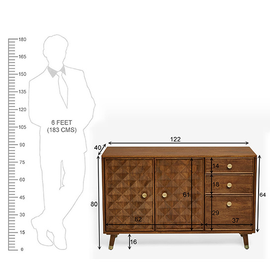The Attic Diamond Sideboard Honey|Multipurpose Cabinet for Kitchen and Living Room Storage|Classy Sideboard|Solid Mango Wood|Honey Matte Finish