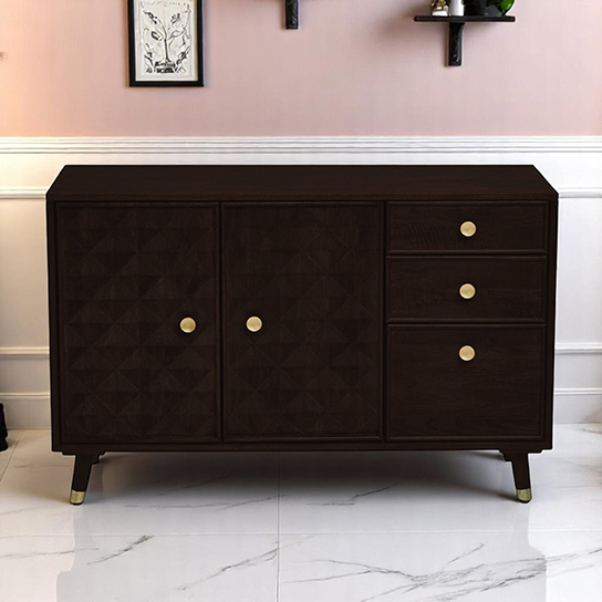 The Attic Diamond Sideboard Walnut|Multipurpose Cabinet for Kitchen and Living Room Storage|Classy Sideboard|Solid Mango Wood|Walnut Matte Finish