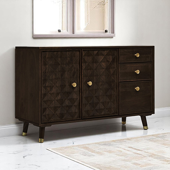 The Attic Diamond Sideboard Walnut|Multipurpose Cabinet for Kitchen and Living Room Storage|Classy Sideboard|Solid Mango Wood|Walnut Matte Finish