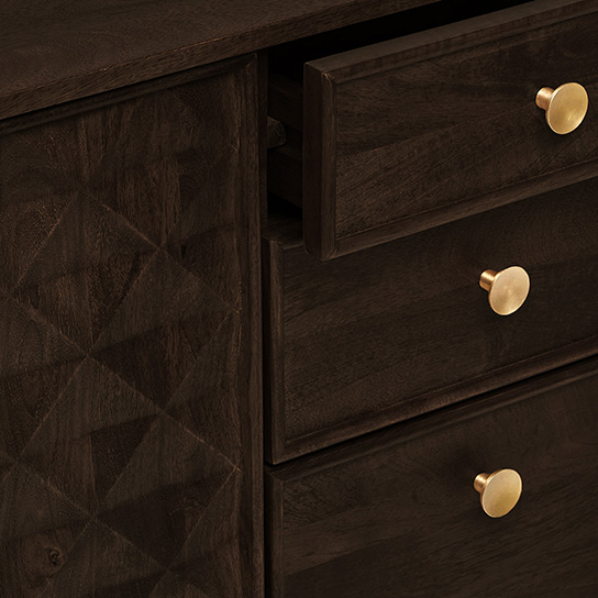 The Attic Diamond Sideboard Walnut|Multipurpose Cabinet for Kitchen and Living Room Storage|Classy Sideboard|Solid Mango Wood|Walnut Matte Finish