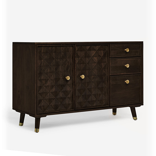 The Attic Diamond Sideboard Walnut|Multipurpose Cabinet for Kitchen and Living Room Storage|Classy Sideboard|Solid Mango Wood|Walnut Matte Finish