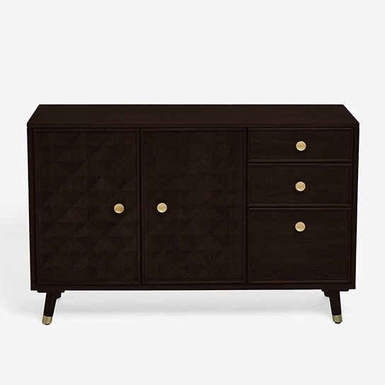 The Attic Diamond Sideboard Walnut|Multipurpose Cabinet for Kitchen and Living Room Storage|Classy Sideboard|Solid Mango Wood|Walnut Matte Finish