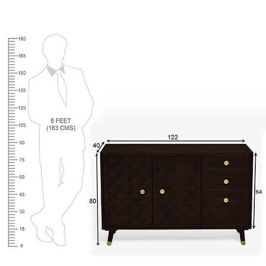 The Attic Diamond Sideboard Walnut|Multipurpose Cabinet for Kitchen and Living Room Storage|Classy Sideboard|Solid Mango Wood|Walnut Matte Finish