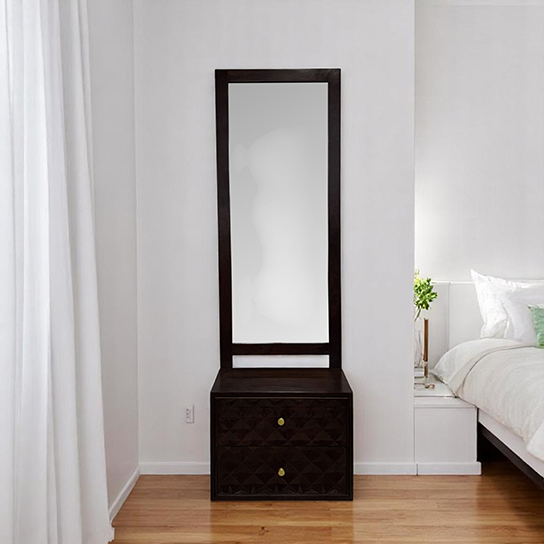 The Attic Diamond Dressing Table For Bedroom|Solid Wood|Walnut Matt Finish