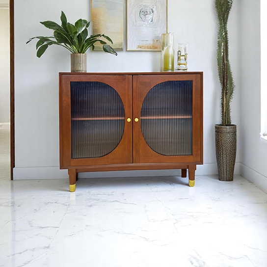 The Attic Kingston Sideboard Honey Glass|Multipurpose Cabinet for Kitchen and Living Room Storage|Classy Sideboard|Solid Mango Wood|Honey Matte Finish