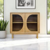 The Attic Kingston Sideboard Natural Glass|Multipurpose Cabinet for Kitchen and Living Room Storage|Classy Sideboard|Solid Mango Wood|Natural Matte Finish