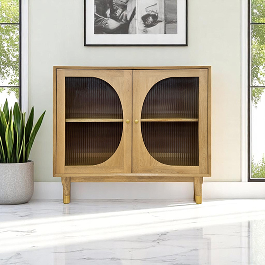 The Attic Kingston Sideboard Natural Glass|Multipurpose Cabinet for Kitchen and Living Room Storage|Classy Sideboard|Solid Mango Wood|Natural Matte Finish