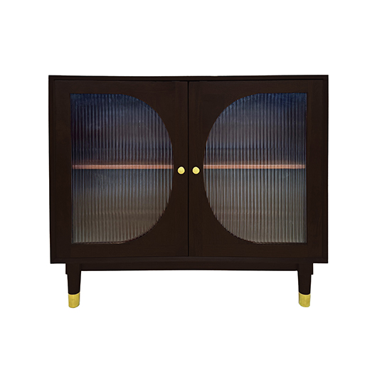 The Attic Kingston Sideboard Walnut Glass|Multipurpose Cabinet for Kitchen and Living Room Storage|Classy Sideboard|Solid Mango Wood|Walnut Matte Finish