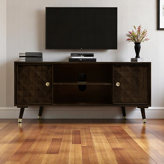 The Attic Diamond TV Cornor Cabinet|Solid Wood Sideboard TV Cabinet for Living Room|Classy TV Cabinet|Wooden Free Standing TV Unit Side Board Table with Storage|Walnut Matte Finish