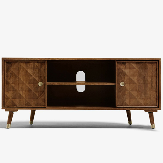 The Attic Diamond TV Corner Cabinet|Solid Wood Sideboard TV Cabinet for Living Room|Classy TV Cabinet|Wooden Free Standing TV Unit Side Board Table with Storage|Honey Matte Finish
