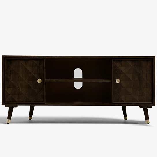 The Attic Diamond TV Cornor Cabinet|Solid Wood Sideboard TV Cabinet for Living Room|Classy TV Cabinet|Wooden Free Standing TV Unit Side Board Table with Storage|Walnut Matte Finish