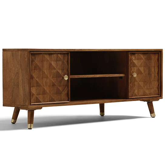 The Attic Diamond TV Corner Cabinet|Solid Wood Sideboard TV Cabinet for Living Room|Classy TV Cabinet|Wooden Free Standing TV Unit Side Board Table with Storage|Honey Matte Finish