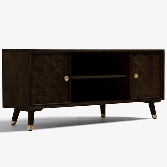 The Attic Diamond TV Cornor Cabinet|Solid Wood Sideboard TV Cabinet for Living Room|Classy TV Cabinet|Wooden Free Standing TV Unit Side Board Table with Storage|Walnut Matte Finish