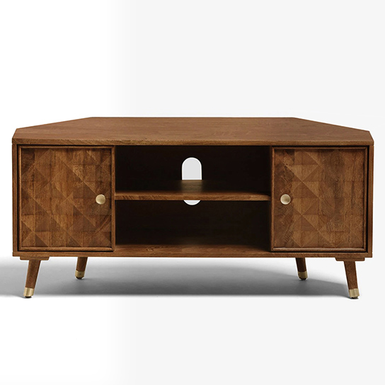 The Attic Diamond TV Corner Cabinet|Solid Wood Sideboard TV Cabinet for Living Room|Classy TV Cabinet|Wooden Free Standing TV Unit Side Board Table with Storage|Honey Matte Finish