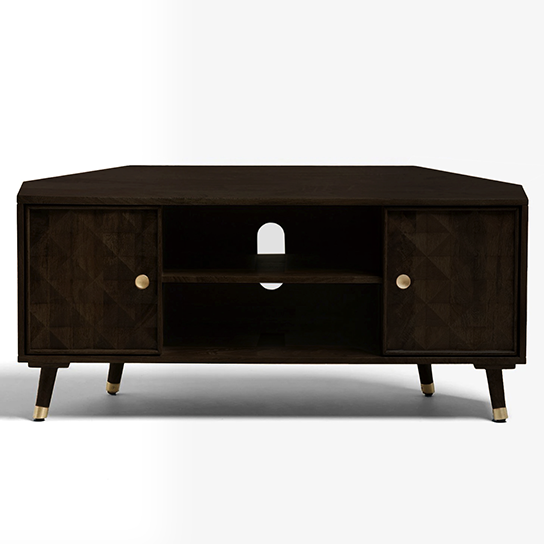 The Attic Diamond TV Cornor Cabinet|Solid Wood Sideboard TV Cabinet for Living Room|Classy TV Cabinet|Wooden Free Standing TV Unit Side Board Table with Storage|Walnut Matte Finish