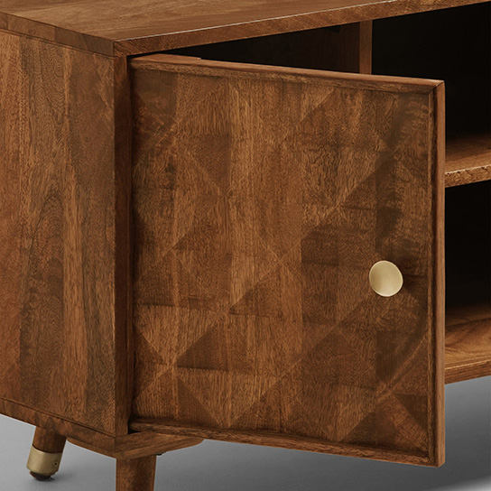 The Attic Diamond TV Corner Cabinet|Solid Wood Sideboard TV Cabinet for Living Room|Classy TV Cabinet|Wooden Free Standing TV Unit Side Board Table with Storage|Honey Matte Finish