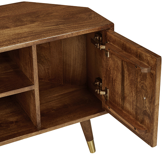The Attic Diamond TV Corner Cabinet|Solid Wood Sideboard TV Cabinet for Living Room|Classy TV Cabinet|Wooden Free Standing TV Unit Side Board Table with Storage|Honey Matte Finish